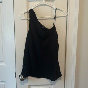 Banana Republic 100% Silk Black XS One-Shoulder Tank Top